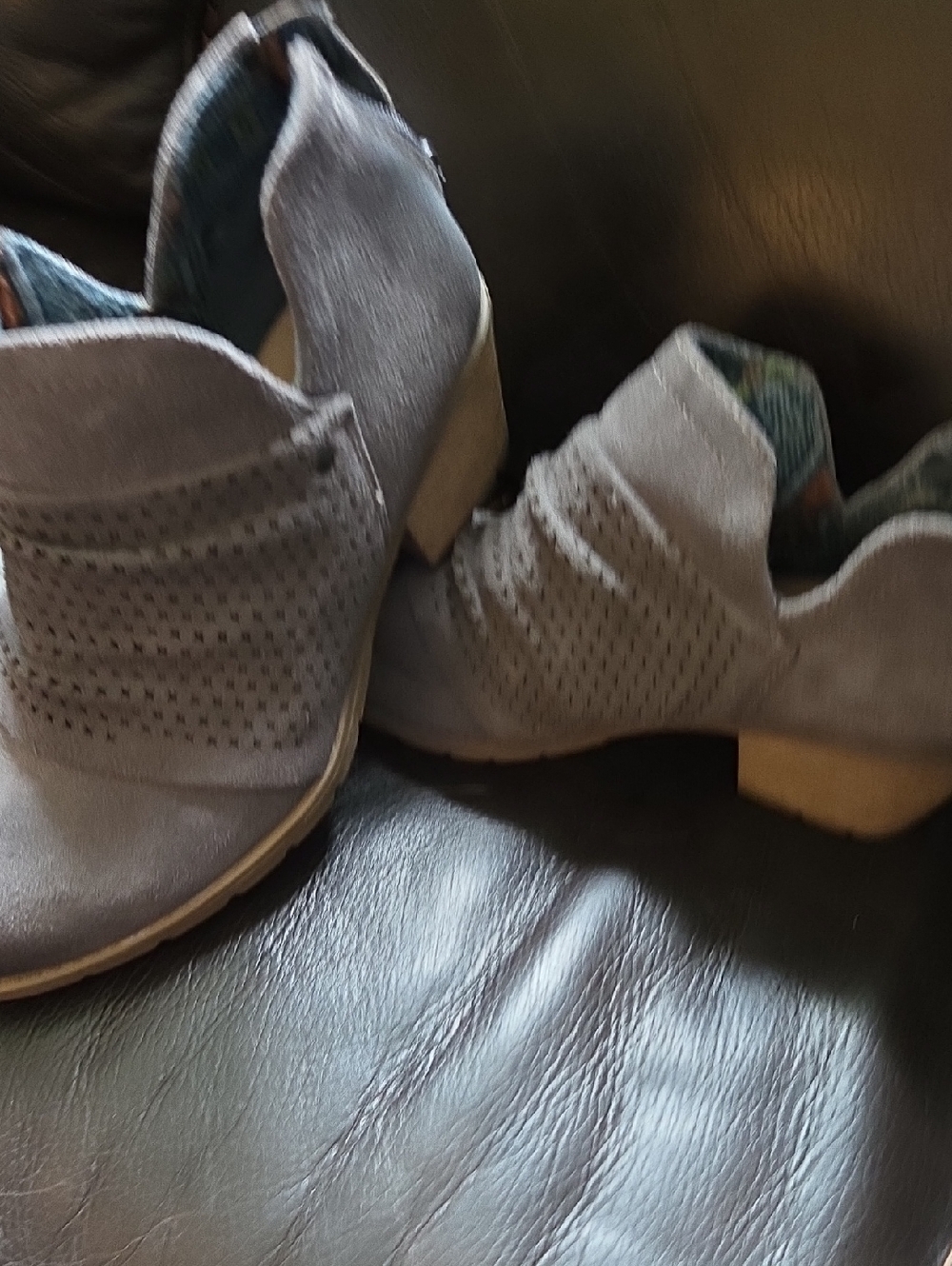 Earth Origins Gray Suede Perforated Ankle Booties